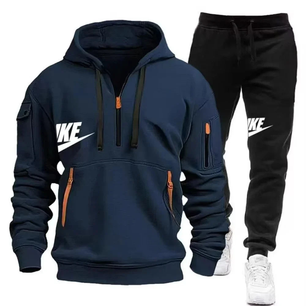 2025 New men's autumn and winter suit zipper hoodie + trousers suit casual men's sportswear warm suit