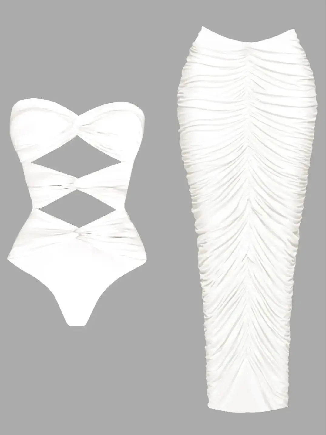 New Women Two Piece Set Skirt Suit V Neck Cut Out Sleeveless Slimming Bustier Cheeky Skirt Beach Dance Robe