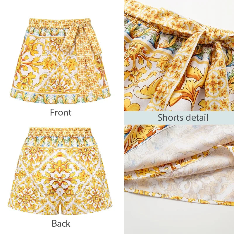Golden Riviera Luxe Ruffle V-Neck One-Piece & Chic Shorts Beachwear Co-Ord