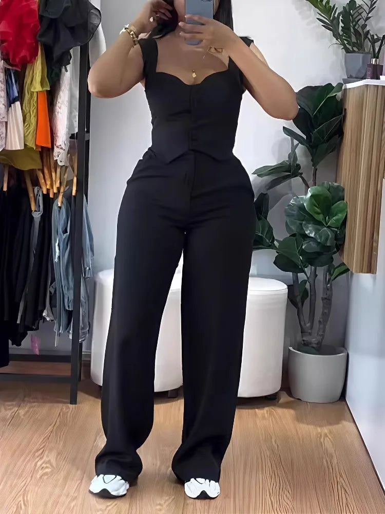 Minimalist Vest & Wide-Leg Pant Modern Maven Sleek Suit Duo
