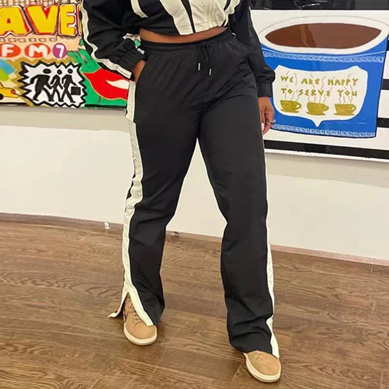 Women Zipper Coat Side Striped Jogging Pants Matching Set Autumn Workout Activewear Sport Tracksuit