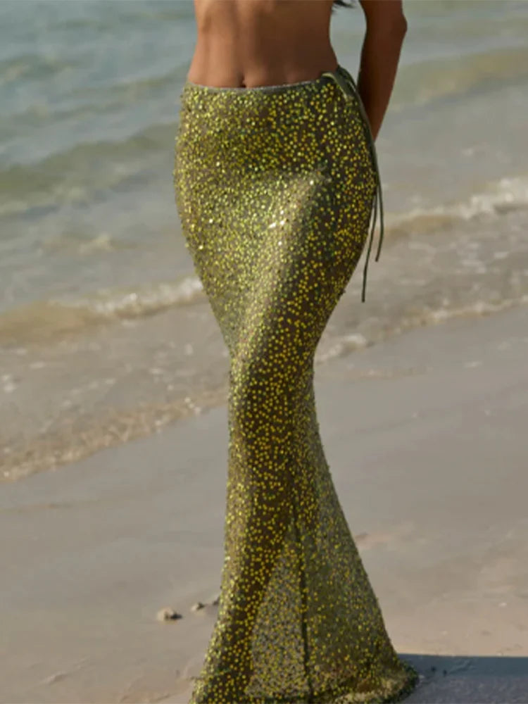 Glimmer Drape in Dazzle Two-Piece Sequin Sparkle Top & Flow Skirt