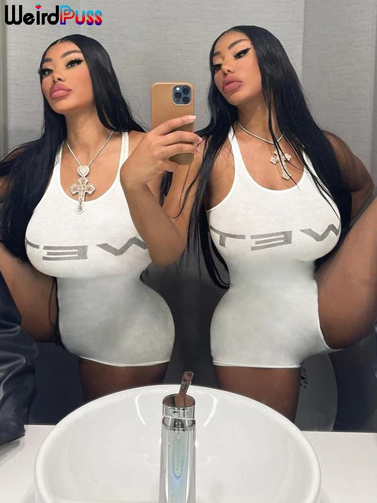 Women Low-Neck Sporty Casual Sleeveless Stretch Activity Skinny Playsuit Tight Short Overalls