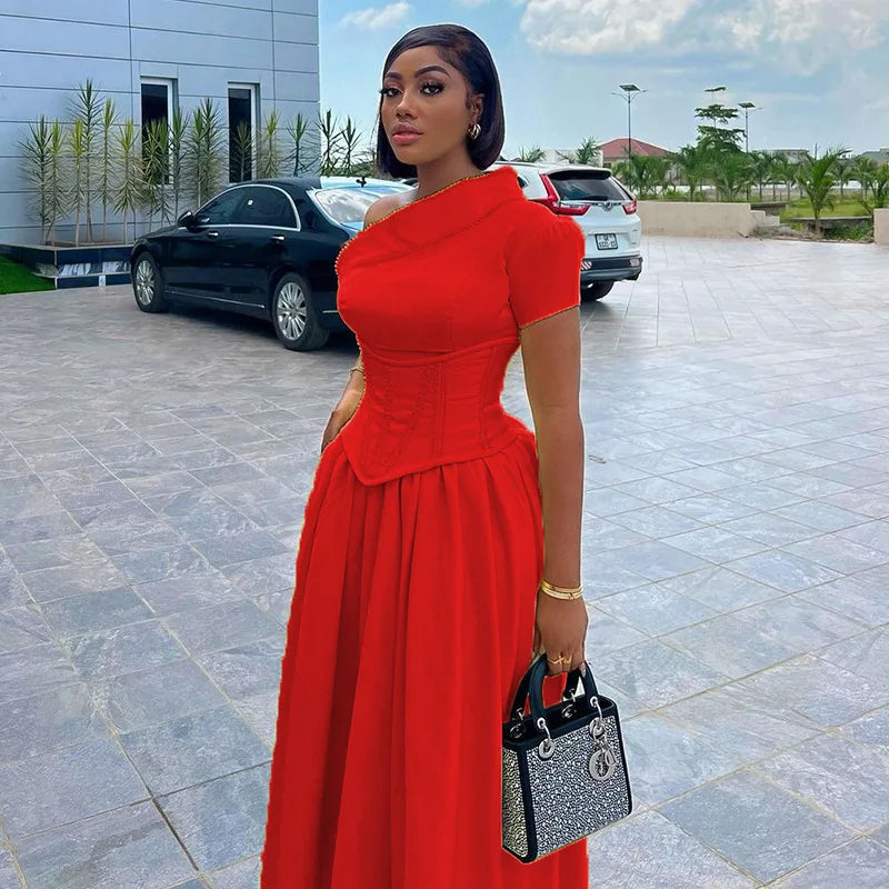 Women One Short Sleeve Tunic High Waist Maxi Chic Evening Dress