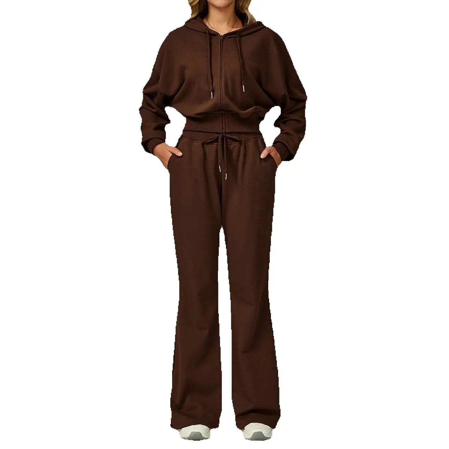 2 Pieces New Winter Zipper Sports Suit Hooded Casual Loose Sweatshirt Long Sleeved Outdoor Running Suit Sportswear for Women