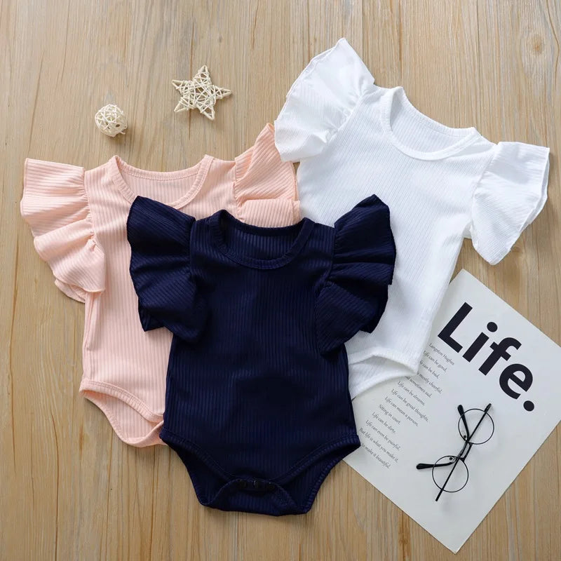 Baby Girls Bodysuit Infant Large Ruffled Sleeve One Piece Cute Baby Clothing Toddler Solid Color Jumpsuit