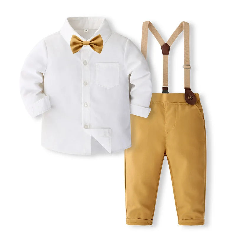 Baby Boys Clothes Formal Sets Children Gentleman Dress Suits Long Sleeve Tie Shirt Trousers