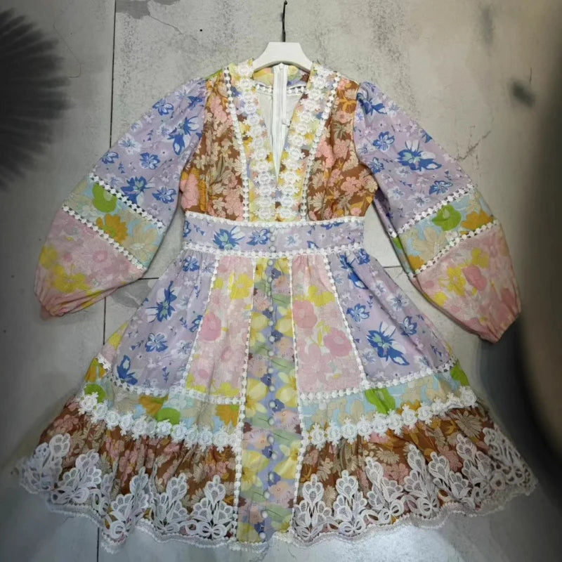 Floral Linen Elegant Short Dress