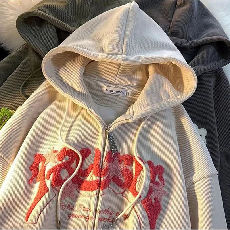 Hoodies Long Sleeve Tops Loose Hood Shirt Harajuku Y2K Clothes Female Sweatshirt Jacket