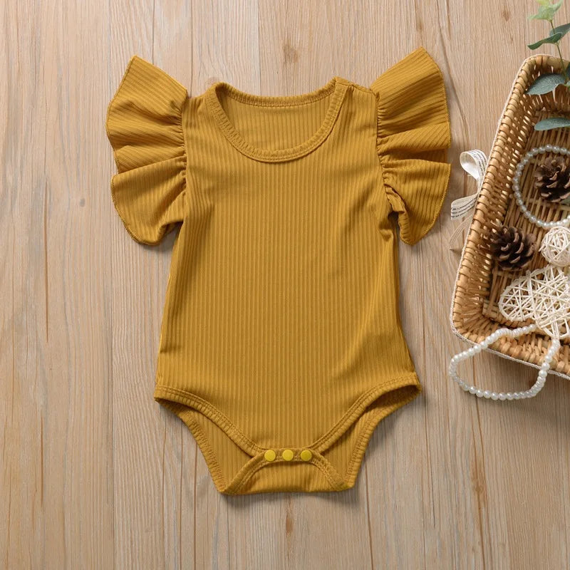 Baby Girls Bodysuit Infant Large Ruffled Sleeve One Piece Cute Baby Clothing Toddler Solid Color Jumpsuit