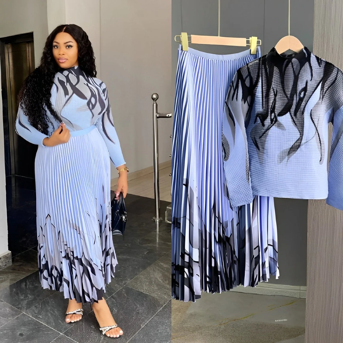 Miyaki Dress Elegant Plaid Printing Fashionable Sensible 2-Piece Set Pleated Skirt Suit For Women In Various Sizes Colors