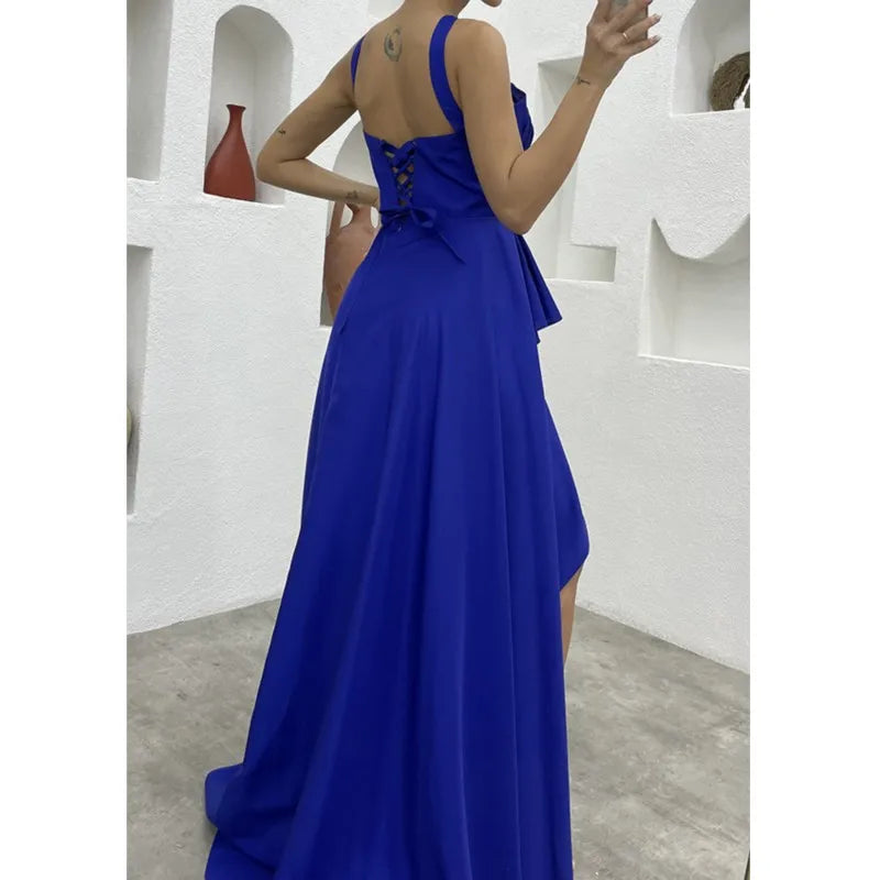 Elegant Fashion Sleeveless High Waist Hollow Out Ruffle Slit Dress