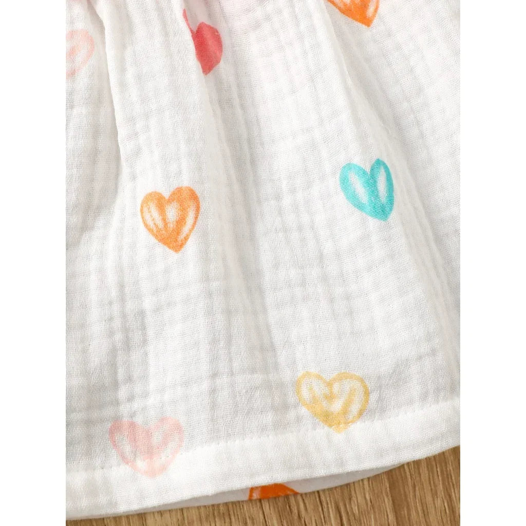 Baby Girl Sweet Cotton Sleeveless Love Pattern Dress+Hat Dress