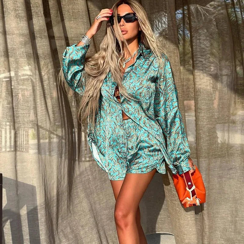Coastal Breeze Printed Shirt & Shorts Set