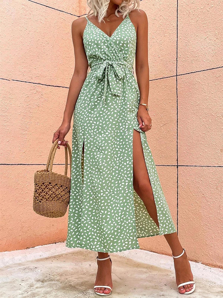 Women Backless Floral Printed Long Dress