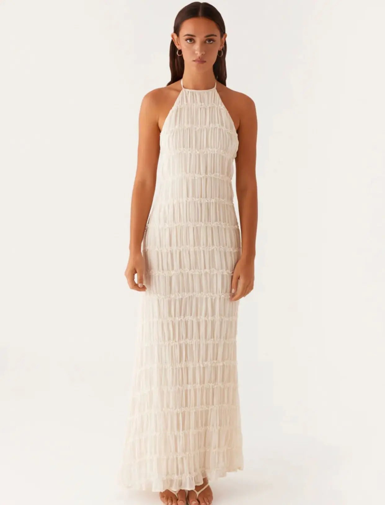 Chic Breeze Backless Ruched Maxi Dress