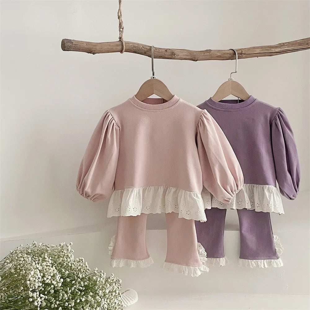 BabyGirl Long Sleeve Clothes Set Cute Lace Sweatshirt And Pants Suit Infant