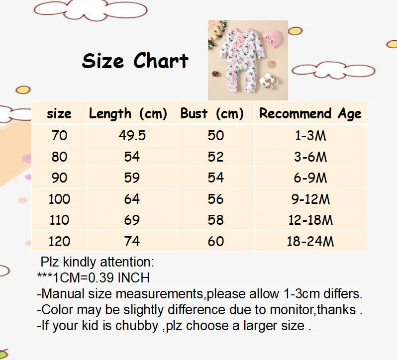 Long Sleeve Flower Bodysuit Costume Lovely Baby Spring Jumpsuit Outfit with Hat