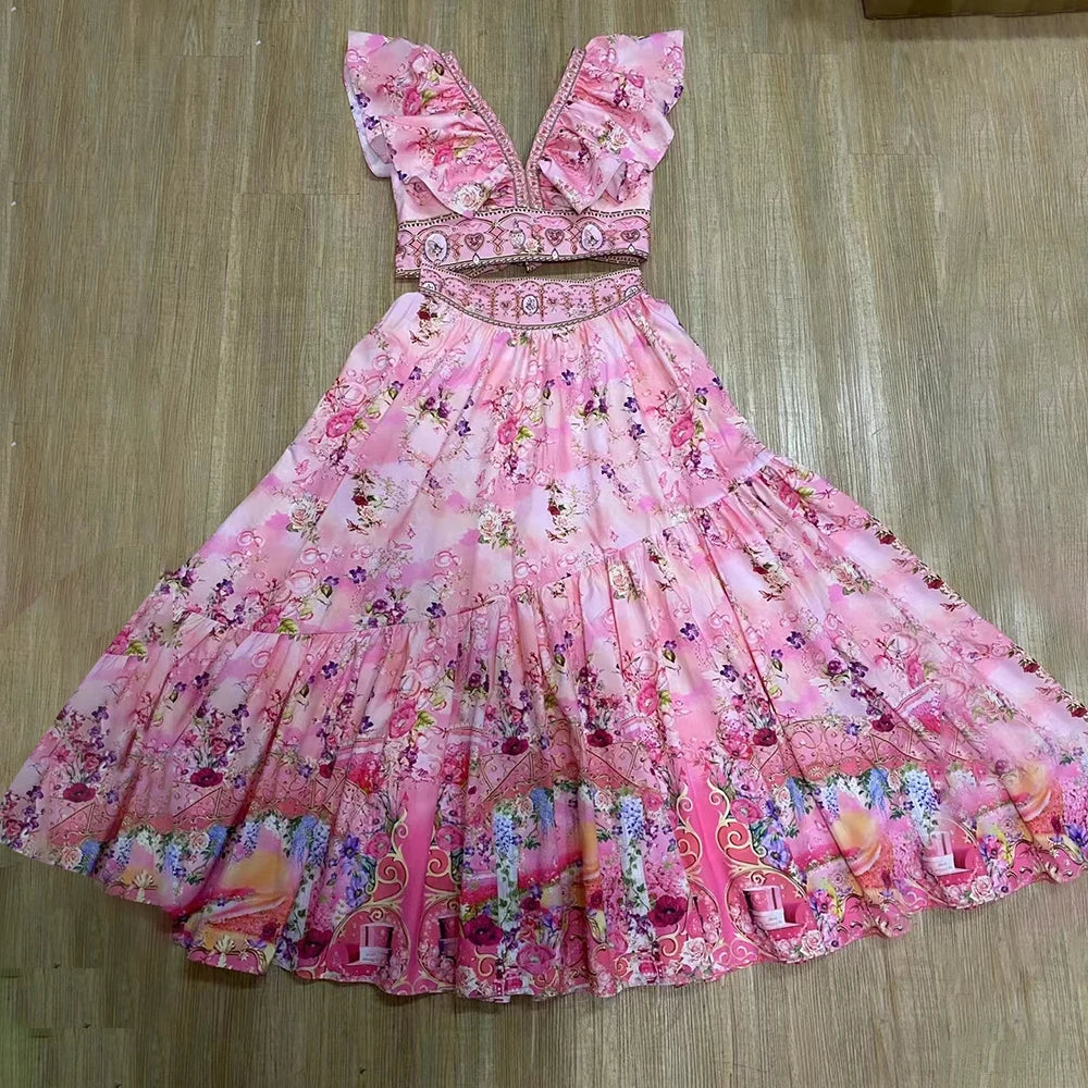 Seaside Grace Ruffle Top & Pleated Skirt Set