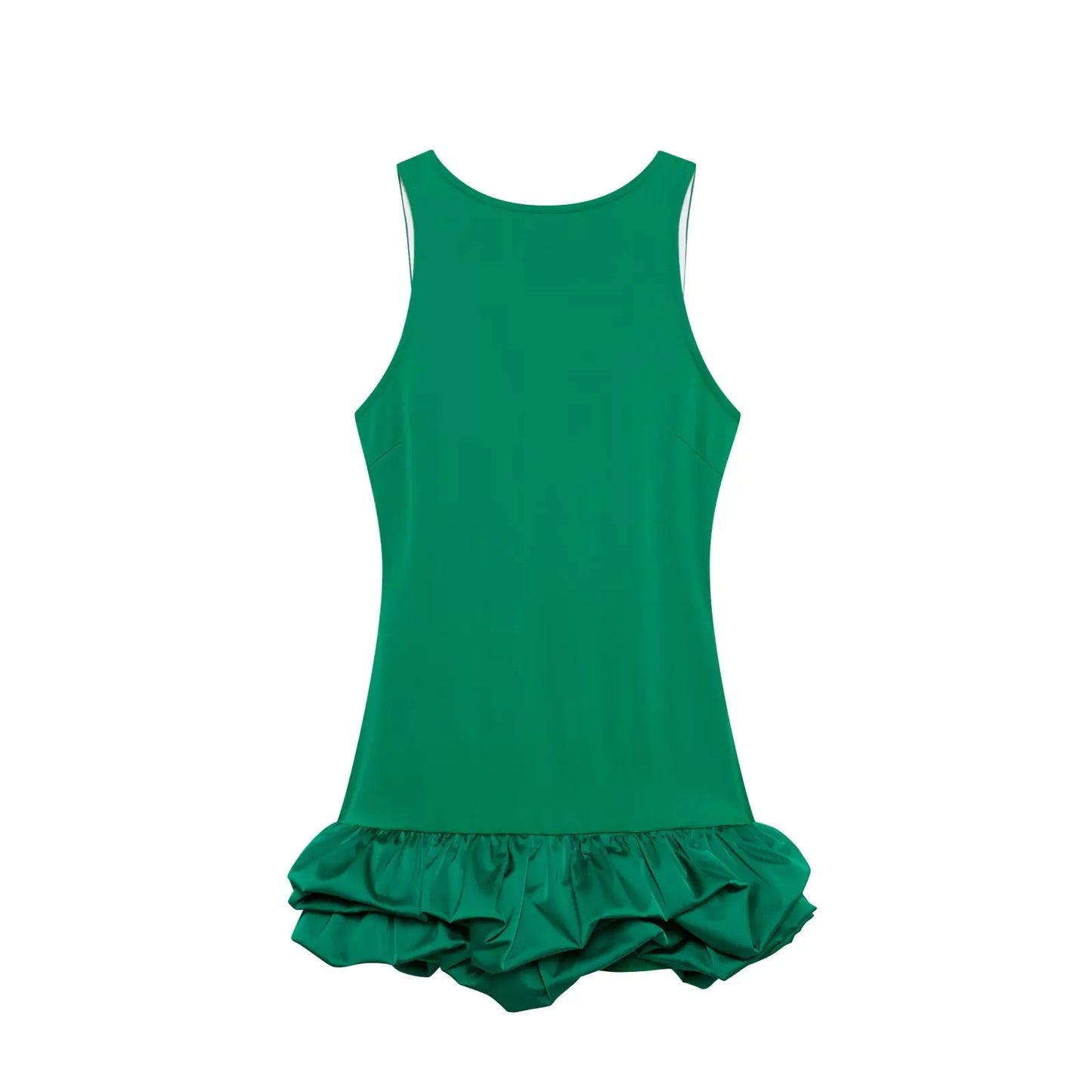 Chic Voluminous Playsuit Dress Female Back Zipper O-Neck Dress Ladies Elegant