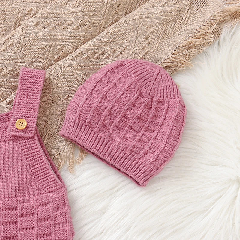 Baby Girls Romper + Hats Sleeveless Knitted Toddler Jumpsuits Clothing