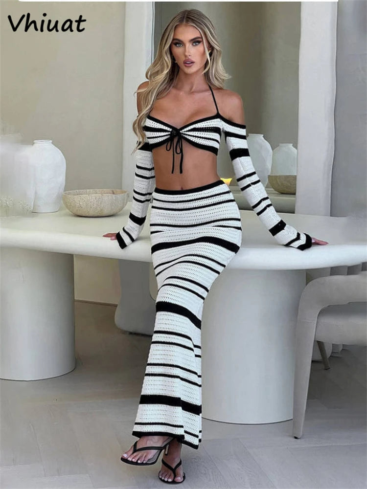 Summer Sunset Top & Maxi Skirt Serenity Sands Luxe Knitwear Co-Ord