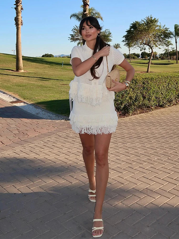 Chic Knit Motion Lapel Collar Two-Piece for Summer Style Icons