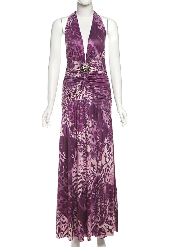 Wild Elegance Seashell Halter Maxi Dress