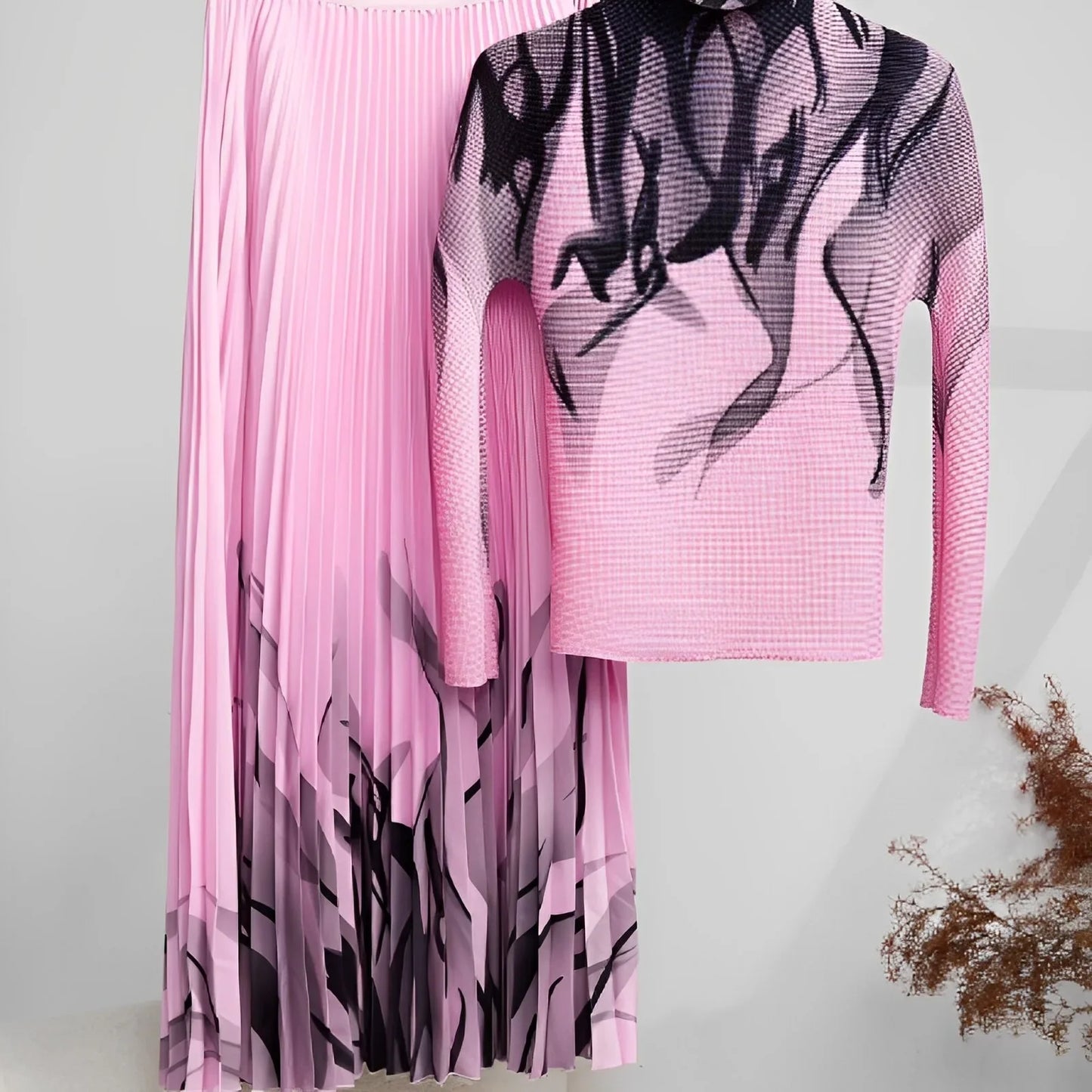 Miyaki Dress Elegant Plaid Printing Fashionable Sensible 2-Piece Set Pleated Skirt Suit For Women In Various Sizes Colors