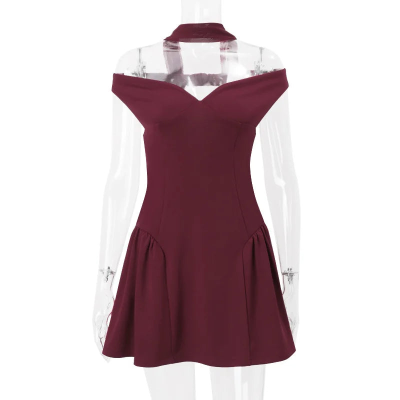 Avrilyaan Deep V Off Shoulder Backless Sexy A-line Dress Women Elegant Party Dress Slash Neck Bodycon Mini