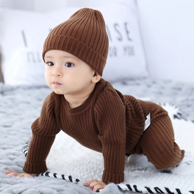 Boys Girls Soft Knitted Sweater+Hat+Pants Clothing Sets Autumn Winter Infant Baby Outfits