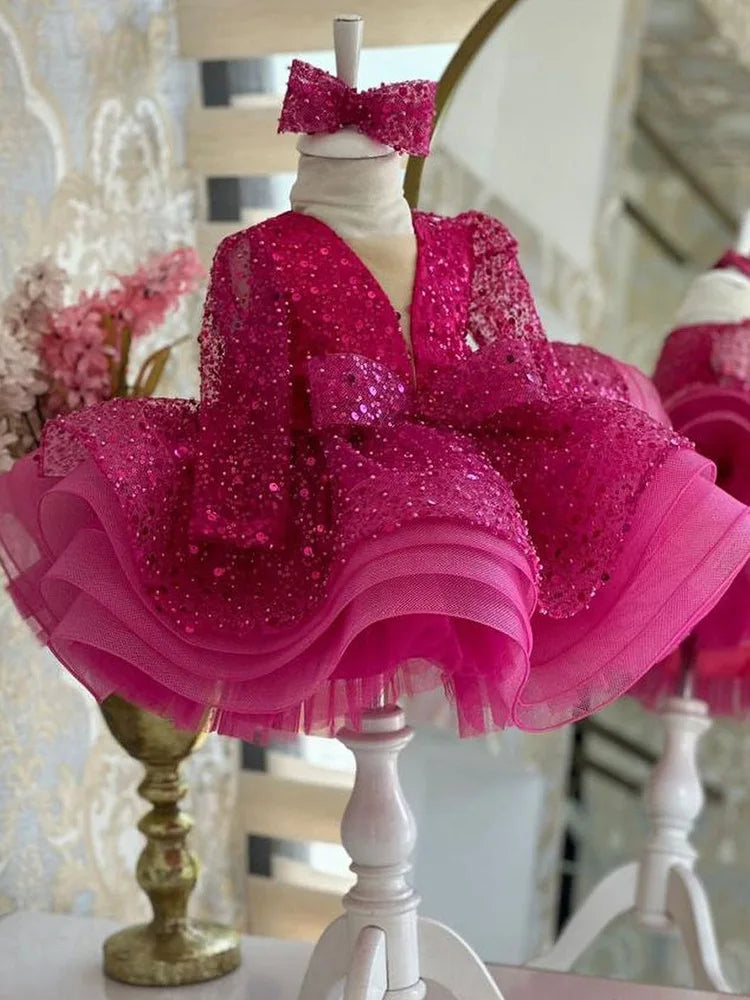 Elegant Socialite Girl Dress Sequin Birthday Dance Party Gorgeous Dress Graduation Banquet Evening Dress Girls Clothing Dresses