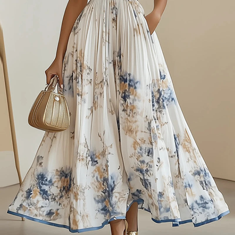 Boho Bloom Halter Pleated Maxi Dress