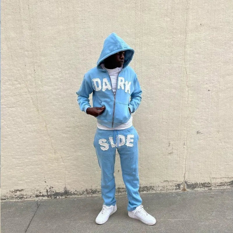 Y2K Hoodie Letter Patch Printed Zippered Hooded Sweatshirt Street Hip-hop Long Sleeved Cardigan Jacket Top Men Women's Clothing