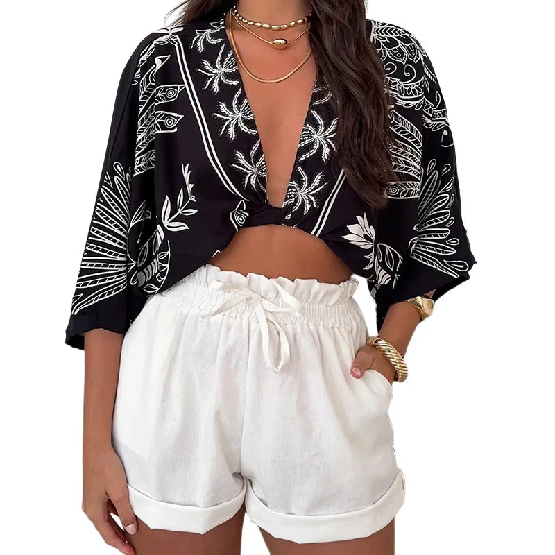 Chic Muse Tie-Up V-Neck Blouse