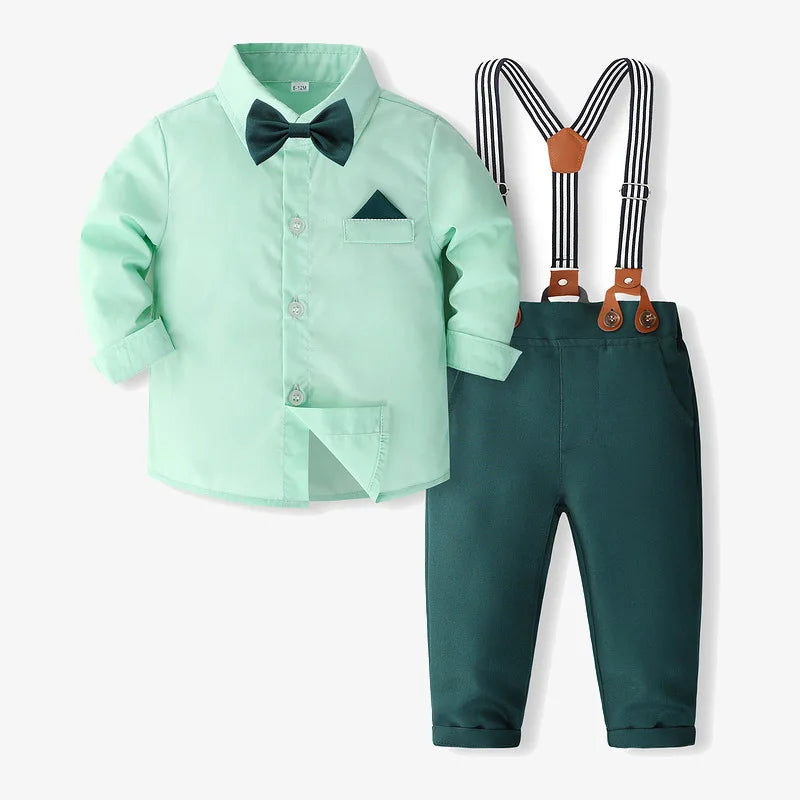 Baby Boys Clothes Formal Sets Children Gentleman Dress Suits Long Sleeve Tie Shirt Trousers