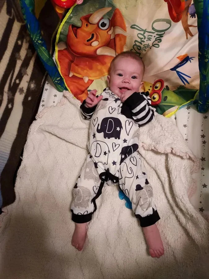 Long Sleeve Printed O-Neck Onesie Casual Clothes