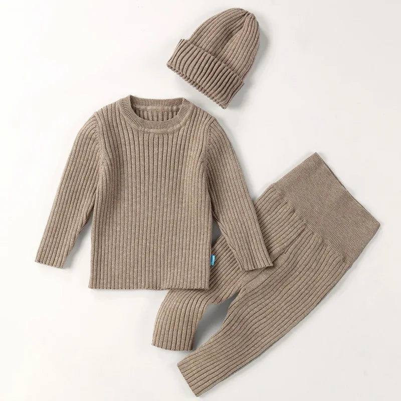 Boys Girls Soft Knitted Sweater+Hat+Pants Clothing Sets Autumn Winter Infant Baby Outfits