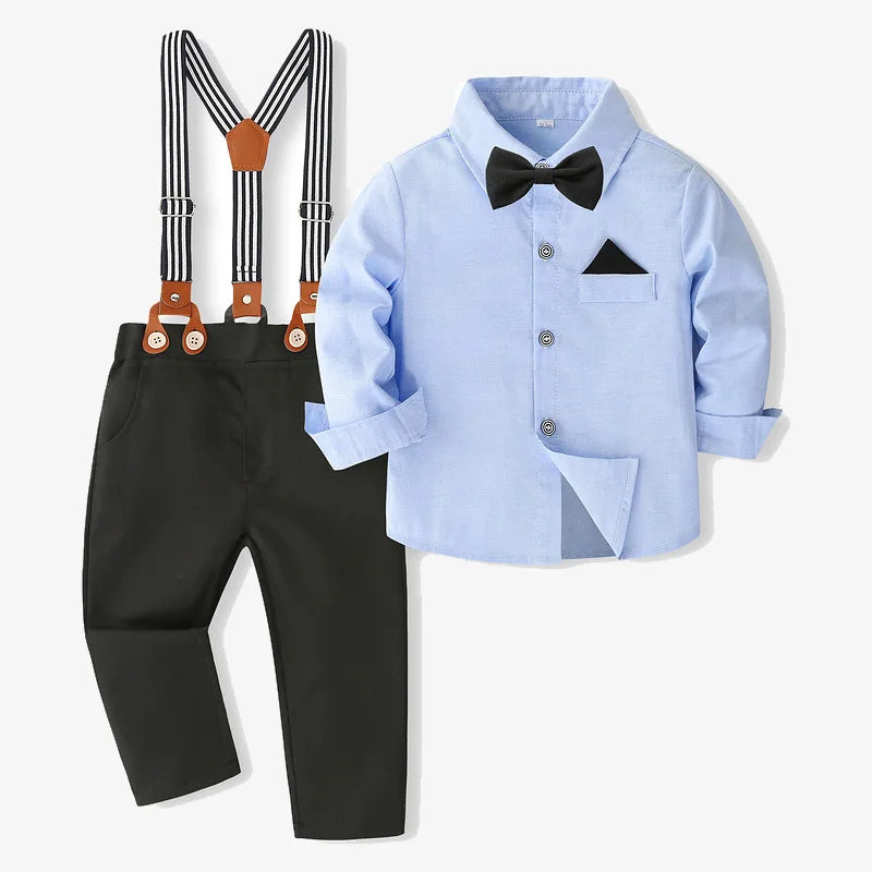 Baby Boys Clothes Formal Sets Children Gentleman Dress Suits Long Sleeve Tie Shirt Trousers