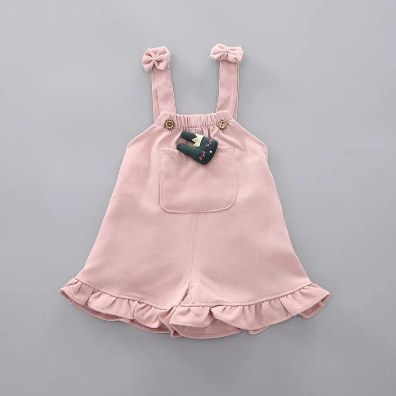 Toddler Baby Girl T-shirt+Suspender Shorts Outing Clothes New Fashion Bay Sets Suits