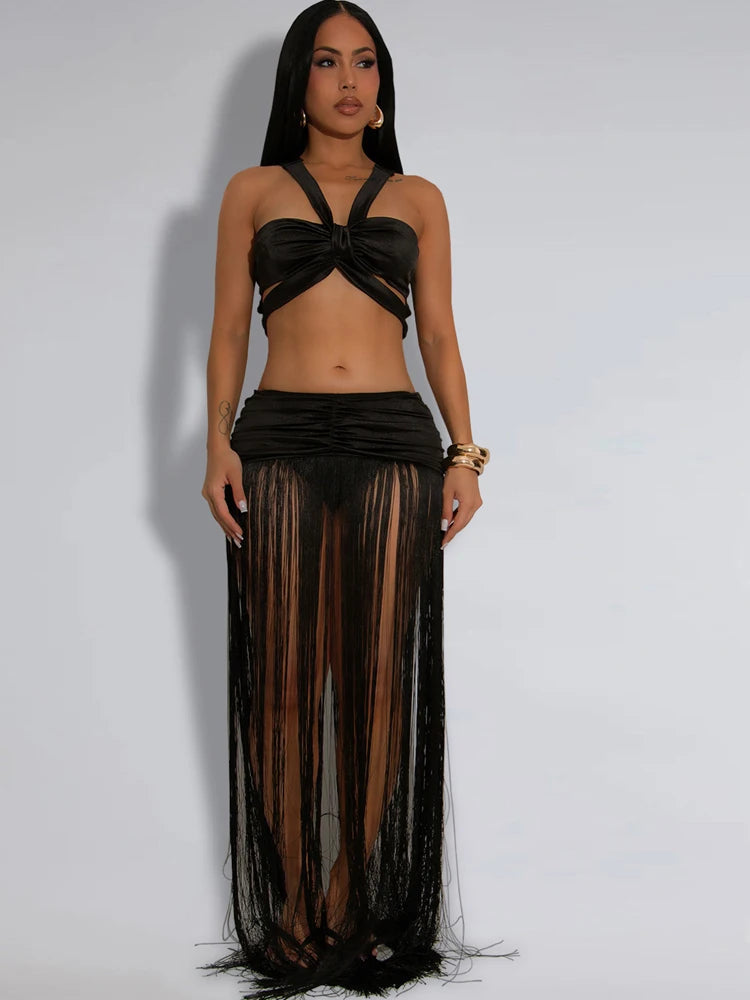 Golden Mirage Fringed Skirt Co-Ord