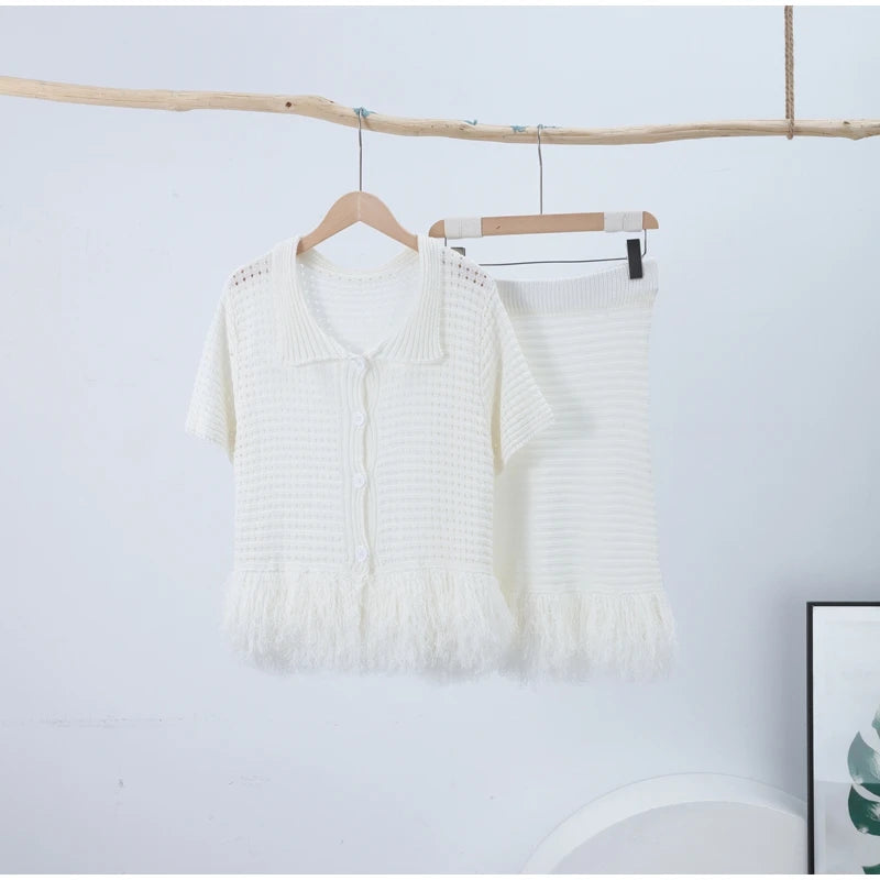 Chic Knit Motion Lapel Collar Two-Piece for Summer Style Icons