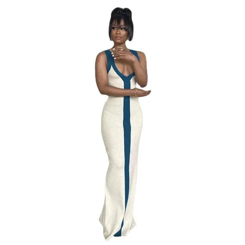 Elegant Strap Sleeveless High Waist Slit Bodycon Evening Dress Sexy V Neck Corset Dress