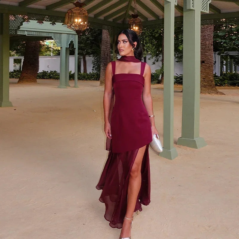 Elegant Slim Sleeveless Backless Allure Mesh Maxi Dress