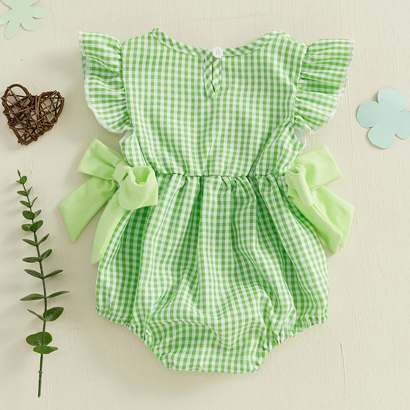 St Patricks Day Baby Girl Baby Girl Outfit Newborn Ruffle Shamrock Romper Infant Bow Bodysuit