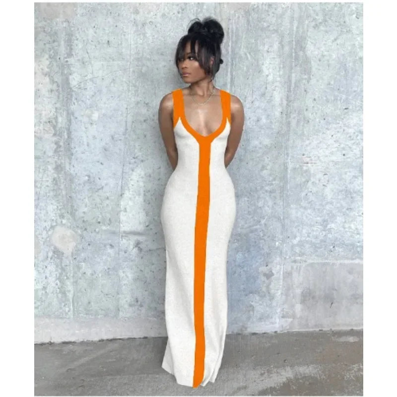 Elegant Strap Sleeveless High Waist Slit Bodycon Evening Dress Sexy V Neck Corset Dress