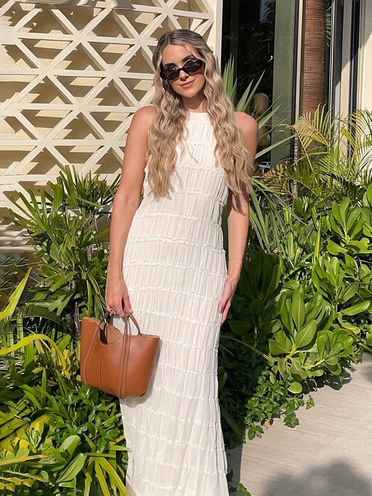 Chic Breeze Backless Ruched Maxi Dress