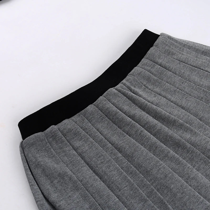 Women's Street Style Buttoned Round Neck Jacket Pleated Pleated Skirt Set