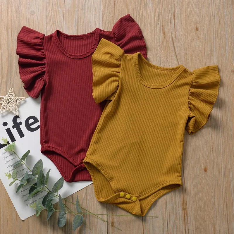Baby Girls Bodysuit Infant Large Ruffled Sleeve One Piece Cute Baby Clothing Toddler Solid Color Jumpsuit