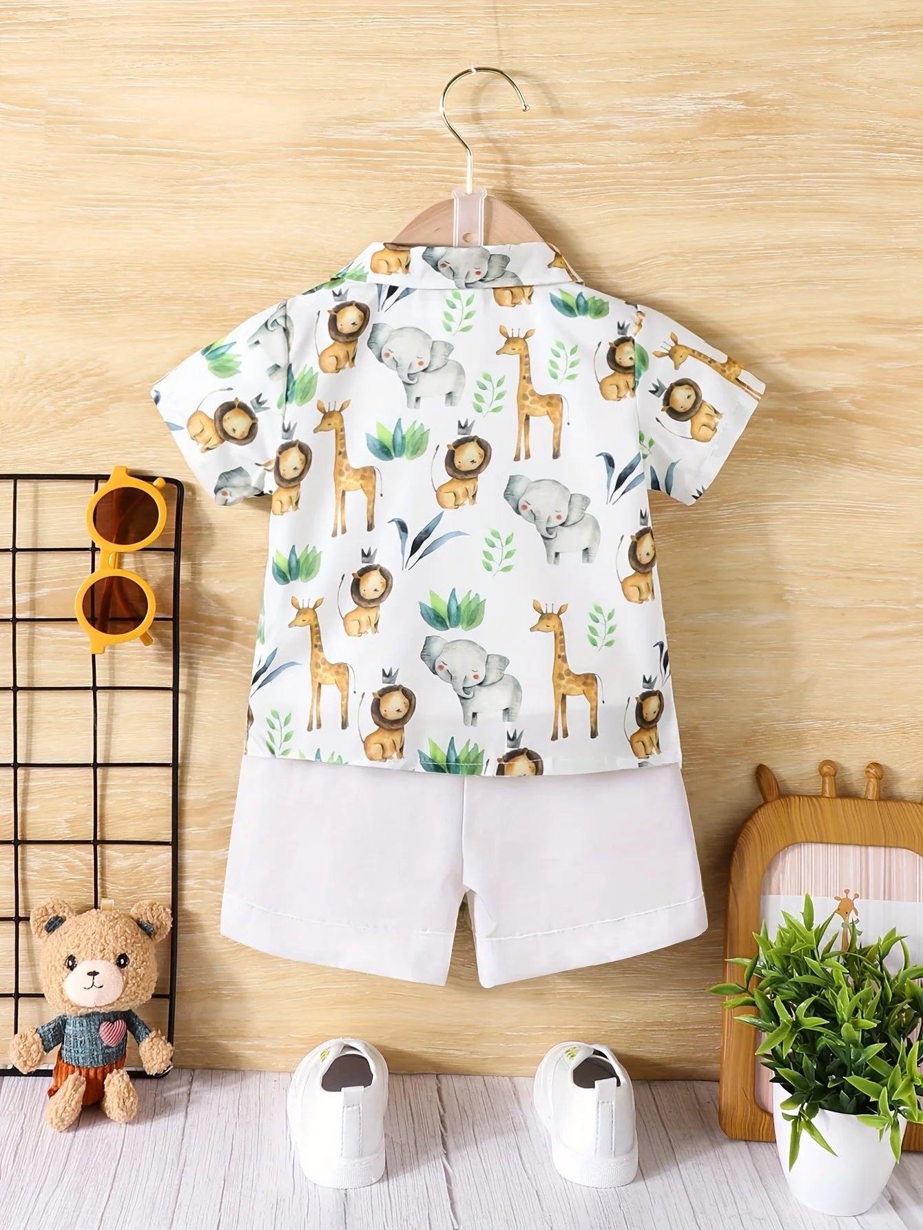 Baby Boy Casual Small Animal Print Short Sleeve Shorts Holiday Travel Shirt Set